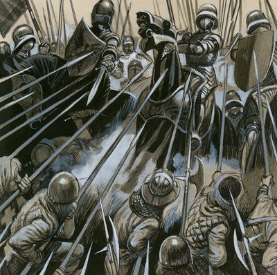 Schweizer Soldaten besiegen die burgundische Armee 1476-77 von English School