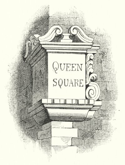 Schilder für Straßenecken, Queen Square (Gravur) von English School