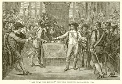 Nehmt dieses Spielzeug weg! Cromwell löst das Parlament auf, 1654 von English School