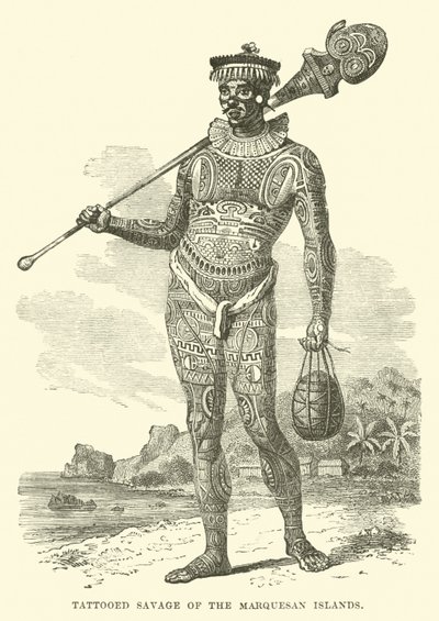 Tätowierter Wilder der Marquesas-Inseln von English School