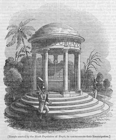 Tempel errichtet von der schwarzen Bevölkerung von Haiti zur Erinnerung an ihre Emanzipation (Gravur) von English School