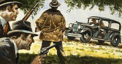 Texas Rangers überfallen ein Auto, das von Bonnie und Clyde gefahren wird von English School