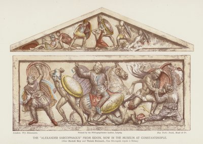 Der "Alexander-Sarkophag" aus Sidon (Farblithografie) von English School