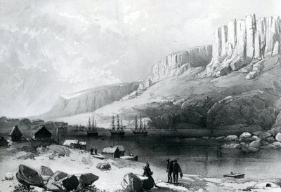 Das arktische Geschwader im Leevely-Hafen, Insel Disco, Küste Grönlands von English School