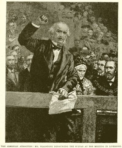 Die armenischen Gräueltaten: Mr. Gladstone verurteilt den Sultan bei der Versammlung in Liverpool von English School