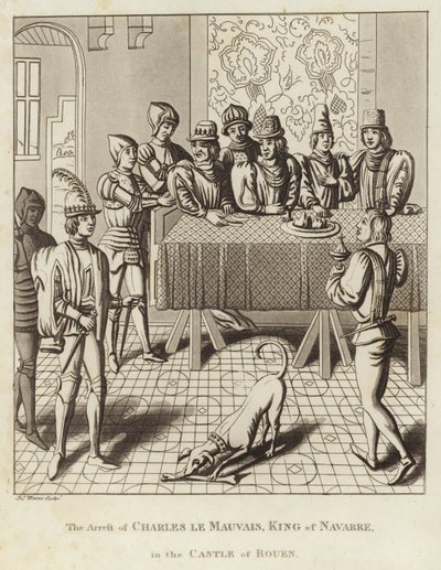 Die Verhaftung von Charles le Mauvais, König von Navarra, im Schloss von Rouen von English School