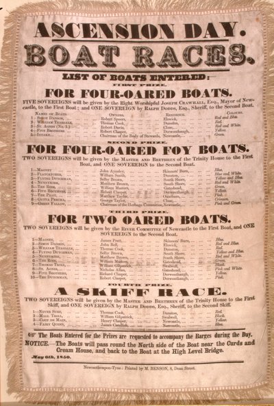 Programm des Himmelfahrtstag-Bootrennens, 6. Mai 1850 von English School