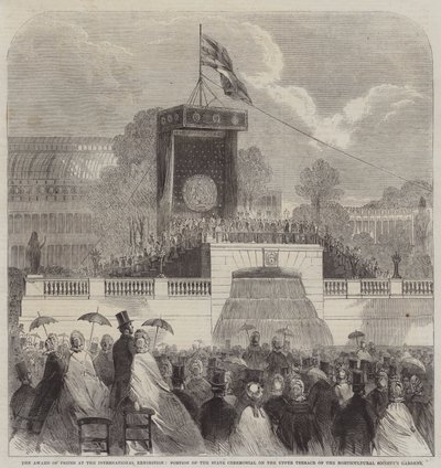 Die Preisverleihung bei der Internationalen Ausstellung, Teil der Staatszeremonie auf der oberen Terrasse der Gärten der Horticultural Society von English School