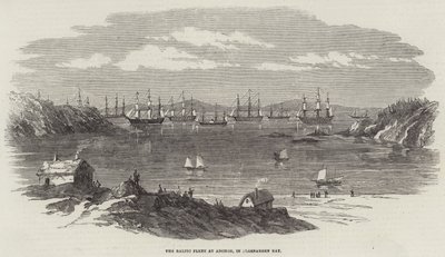 Die Baltische Flotte vor Anker, in der Elgsnabben Bucht (Gravur) von English School