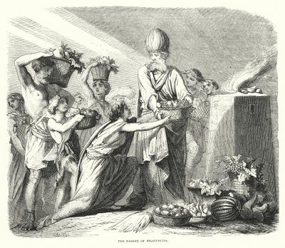 Der Korb der Erstlingsfrüchte (Gravur) von English School