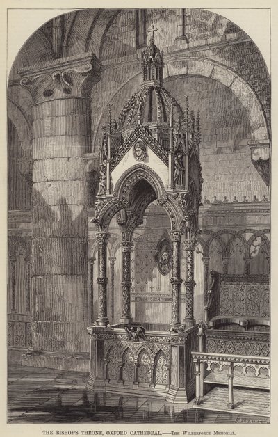 Der Bischofsthron, Oxford Cathedral, das Wilberforce-Denkmal (Stich) von English School