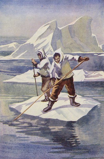 Die Jungen machten ein Eisfloß (Farblithografie) von English School