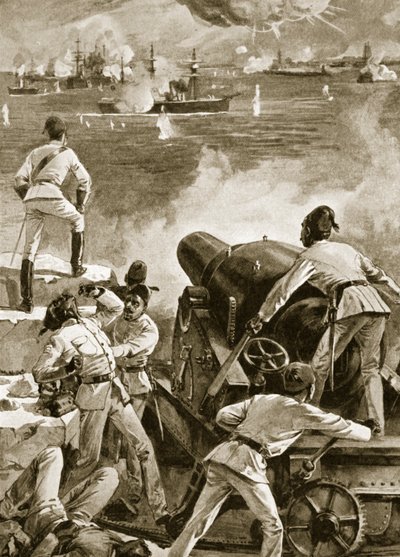 Die britische Flotte bombardiert die Häfen von Alexandria, 11. Juli 1882 von English School