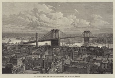Die Brooklyn-Brücke über den East River, zwischen Long Island und New York (Gravur) von English School