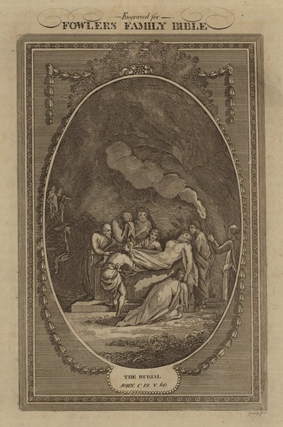 Das Begräbnis, Johannes, Kapitel 19, Vers 40 (Gravur) von English School