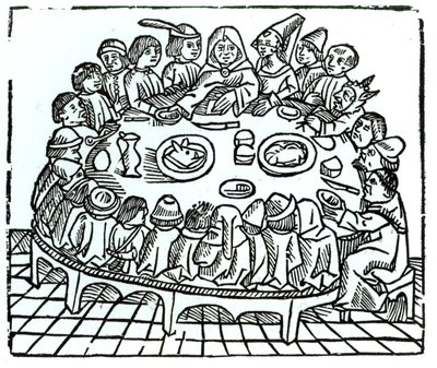 Die Canterbury-Pilger beim gemeinsamen Mahl, Illustration aus Geoffrey Chaucers 