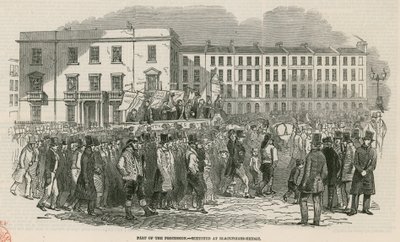 Das Chartisten-Treffen auf Kennington Common im Jahr 1848, Teil der Prozession - skizziert an der Blackfriars Bridge von English School