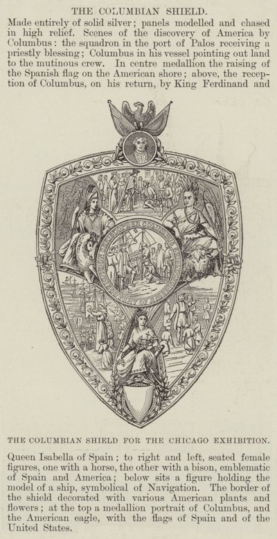 Das Kolumbianische Schild für die Ausstellung in Chicago (Gravur) von English School