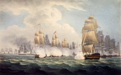Die Niederlage der Franzosen unter Linois durch das Geschwader von Commodore Dance, 15. Februar 1804, aus The Naval Chronology of Great Britain von J. Ralfe von English School
