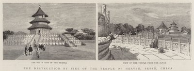 Die Zerstörung durch Feuer des Himmelstempels, Peking, China von English School