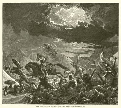 Die Zerstörung von Sanheribs Armee, Jesaja, xxxvii, 36 (Gravur) von English School