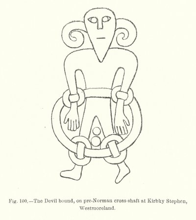 Der gefesselte Teufel auf einem vor-normannischen Kreuzschaft in Kirbky Stephen, Westmoreland von English School