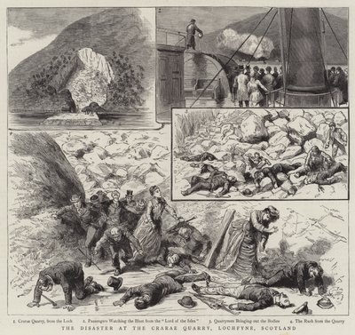 Das Unglück im Crarae-Steinbruch, Lochfyne, Schottland (Gravur) von English School