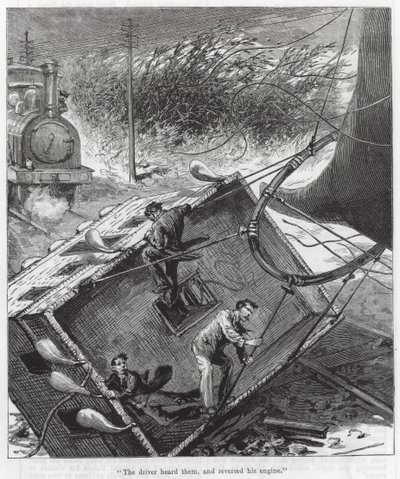"Der Fahrer hörte sie und setzte seine Maschine zurück" (Gravur) von English School