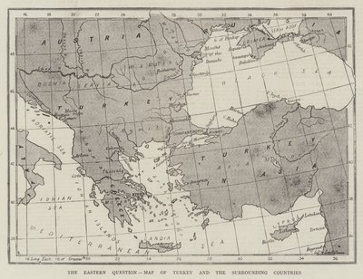 Die orientalische Frage, Karte der Türkei und der umliegenden Länder (Gravur) von English School