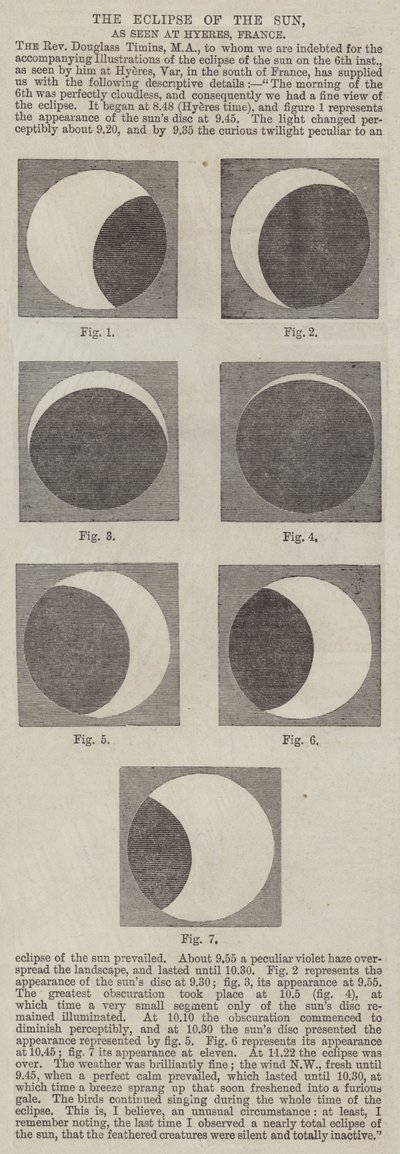 Die Sonnenfinsternis, gesehen in Hyeres, Frankreich (Stich) von English School