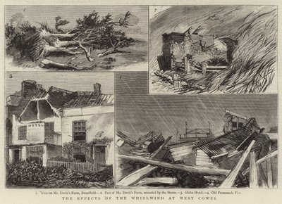 Die Auswirkungen des Wirbelsturms in West Cowes (Gravur) von English School