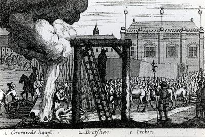 Die Hinrichtung von Oliver Cromwell, John Bradshaw und Henry Ireton, ca. 1661 von English School