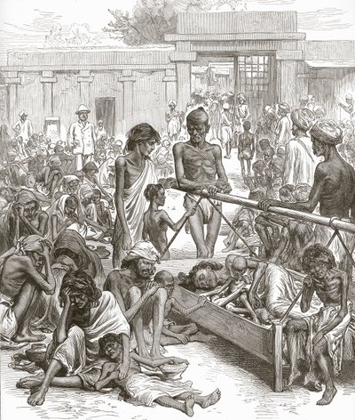 Die Hungersnot in Indien: Einheimische warten auf Hilfe in Bangalore, Oktober 1877 von English School