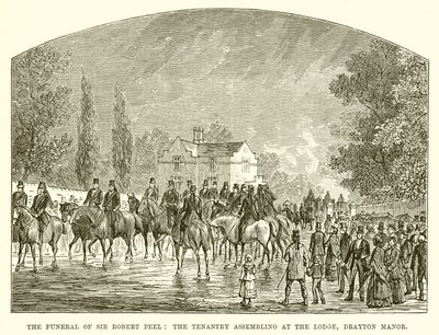 Die Beerdigung von Sir Robert Peel: Die Pächter versammeln sich an der Lodge, Drayton Manor von English School