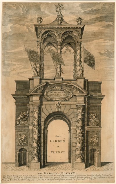 Der Garten des Überflusses; Triumphbogen in der Fleet Street, nahe Whitefriars, London von English School
