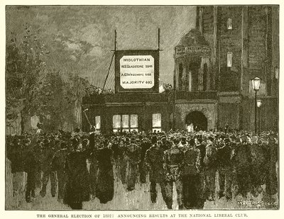 Die Parlamentswahl von 1892: Bekanntgabe der Ergebnisse im National Liberal Club von English School