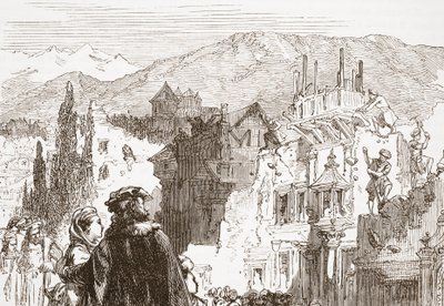 Die Genfer zerstören die Vororte ihrer Stadt, Illustration aus Die Geschichte des Protestantismus von James Aitken Wylie, veröffentlicht 1878 von English School