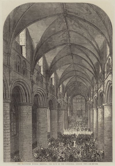 Das Gloucester-Musikfestival, das Kirchenschiff der Kathedrale, Blick nach Westen (Stich) von English School