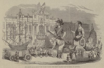 Die große Kavalkade der Riesen passiert den Königspalast, Place de Meir, in Antwerpen von English School