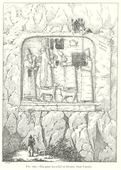 Das große Basrelief bei Bavian; von Layard (Gravur) von English School