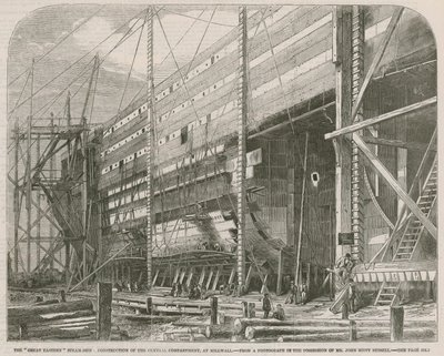 Das Dampfschiff Great Eastern; Bau des zentralen Abteils in Millwall von English School