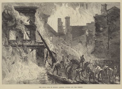 Das große Feuer in Dublin, Pioniere schneiden den Whisky ab (Stich) von English School