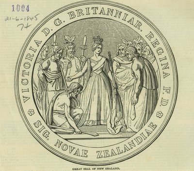 Das große Siegel von Neuseeland, aus The Illustrated London News, 21. Juni 1845 von English School