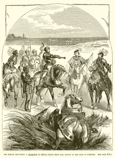 Der Herold überbringt eine Herausforderung zum Einzelkampf von Lord Huntly an den Herzog von Somerset von English School