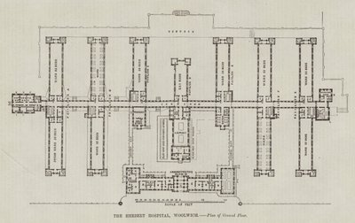 Das Herbert Hospital, Woolwich, Grundriss des Erdgeschosses (Gravur) von English School