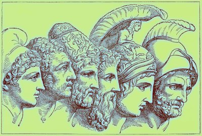 Die Helden des Trojanischen Krieges: Paris, Diomedes, Odysseus, Nestor, Achilles, Agamemnon, Illustration aus Die illustrierte Geschichte der Welt, veröffentlicht um 1880 von English School