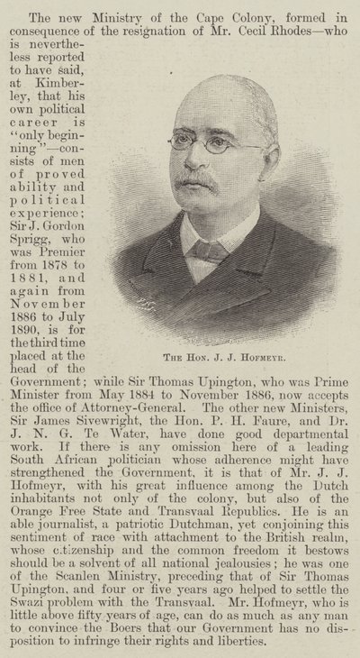 Der ehrenwerte J J Hofmeyr (Gravur) von English School