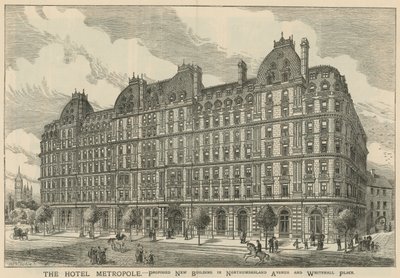 Das Hotel Metropole, vorgeschlagenes neues Gebäude in der Northumberland Avenue und Whitehall Place von English School