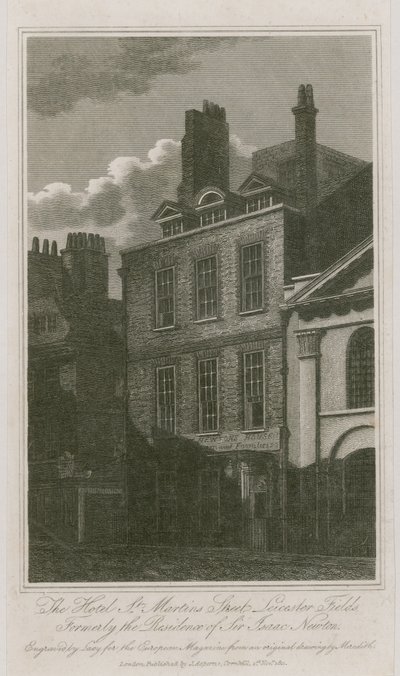 Das Hotel, St Martins Street, Leicester Square, London; ehemals die Residenz von Sir Isaac Newton von English School