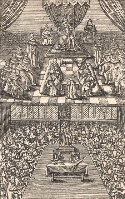 Das House of Lords und das House of Commons unter König Karl I., ca. 1640 von English School